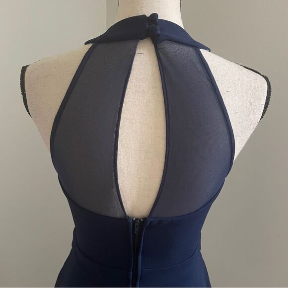 B Darlin Fit & Flare Halter Mini Dress sz 1/2 Navy Blue Mesh Cutout Party Dress - Picture 9 of 16